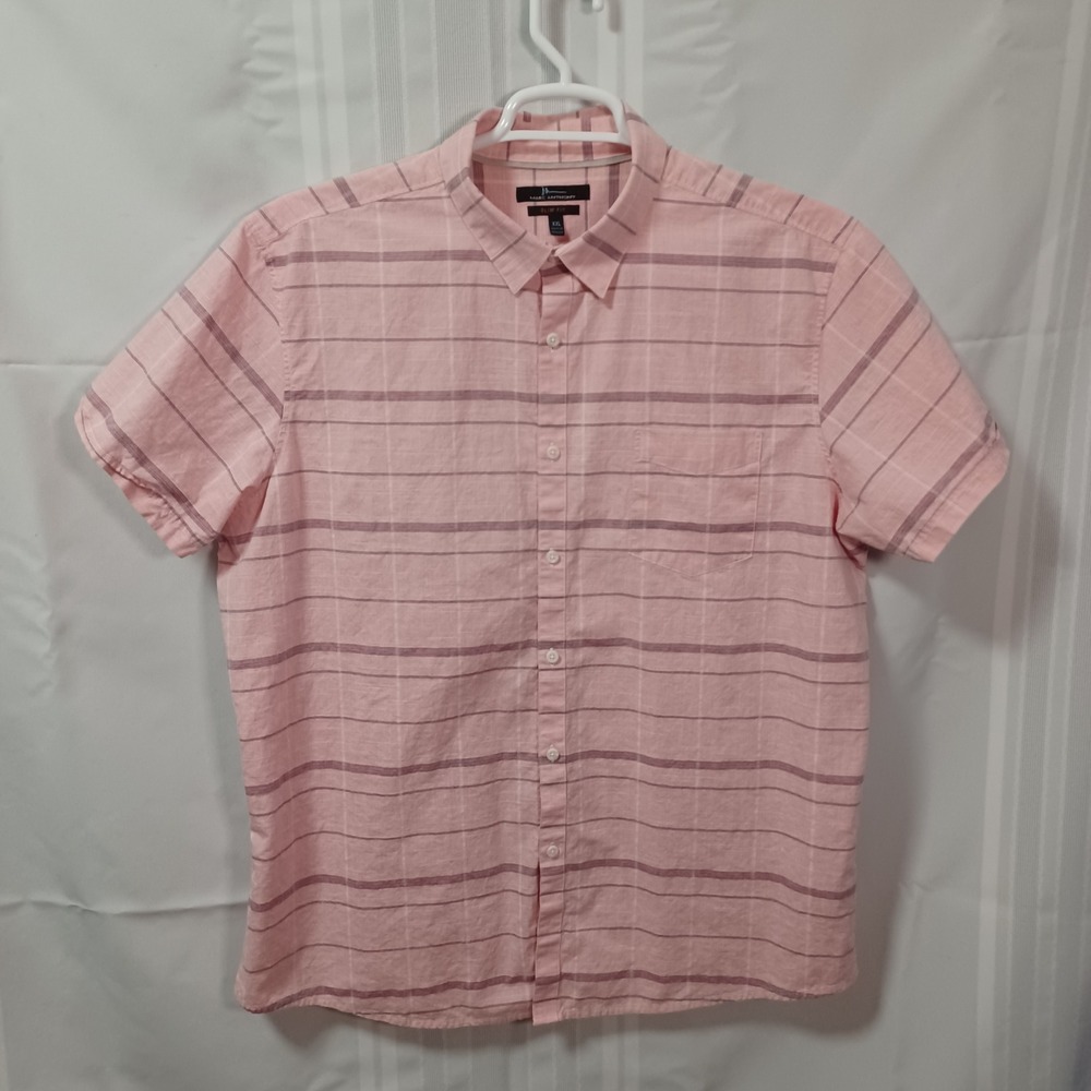 Marc Anthony Shirt Mens XXL Pink Striped Slim Fit Short Sleeve Button Down